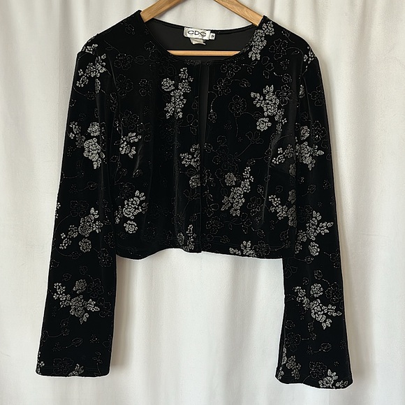 CDC Jackets & Blazers - CDC Elegant Black Velvet Glittery Floral Long Sleeve Bolero Jacket Coat *Sz 12*